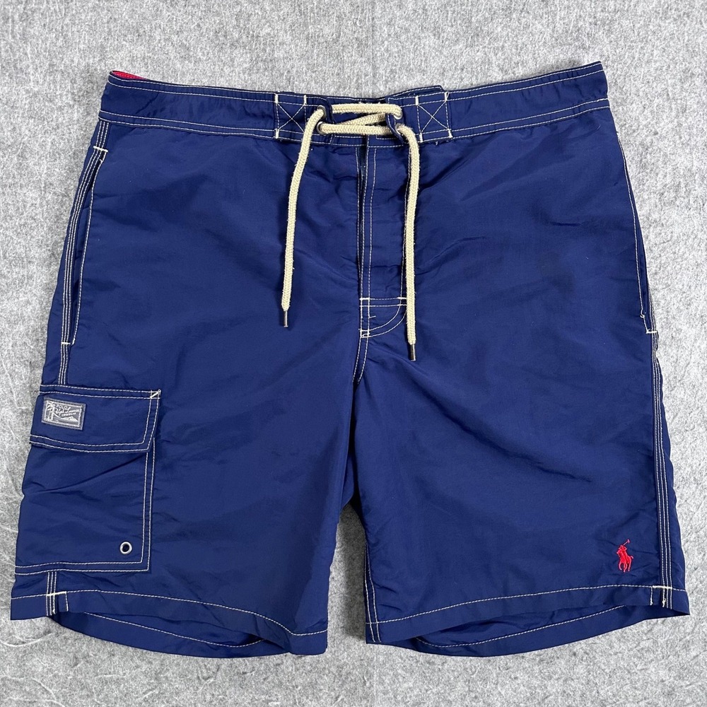 Polo Ralph Lauren Mens Navy Blue Cargo Swim Trunks Shorts Size Small Red Pony